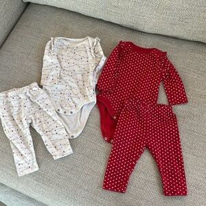 Two Baby Girls Outfits - long sleeve bodysuits and pants 3-6month